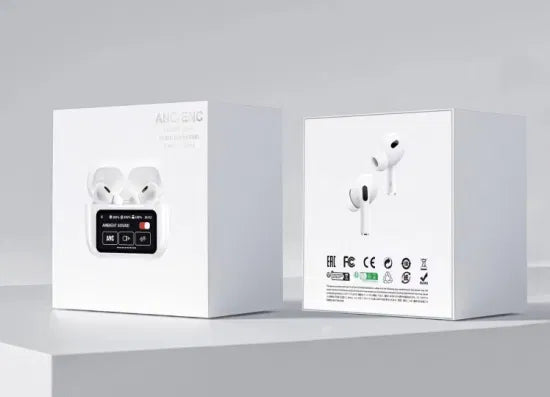 A9 Pro ANC AirPods – Smart Screen Display, HD Bass Sound & Bluetooth 5.4 (Premium White)