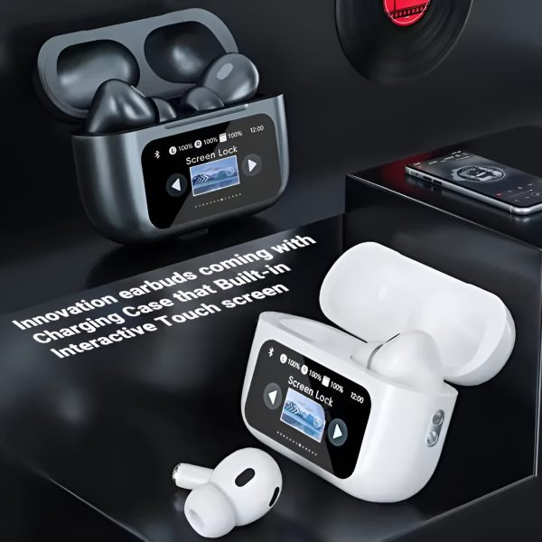 A9 Pro ANC AirPods – Smart Screen Display, HD Bass Sound & Bluetooth 5.4 (Premium White)